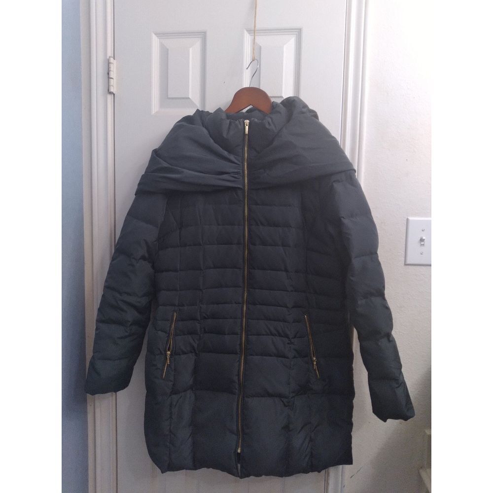 Quilted Long Puffer Coat Winter Jacket with Hood Black Warm Insulated